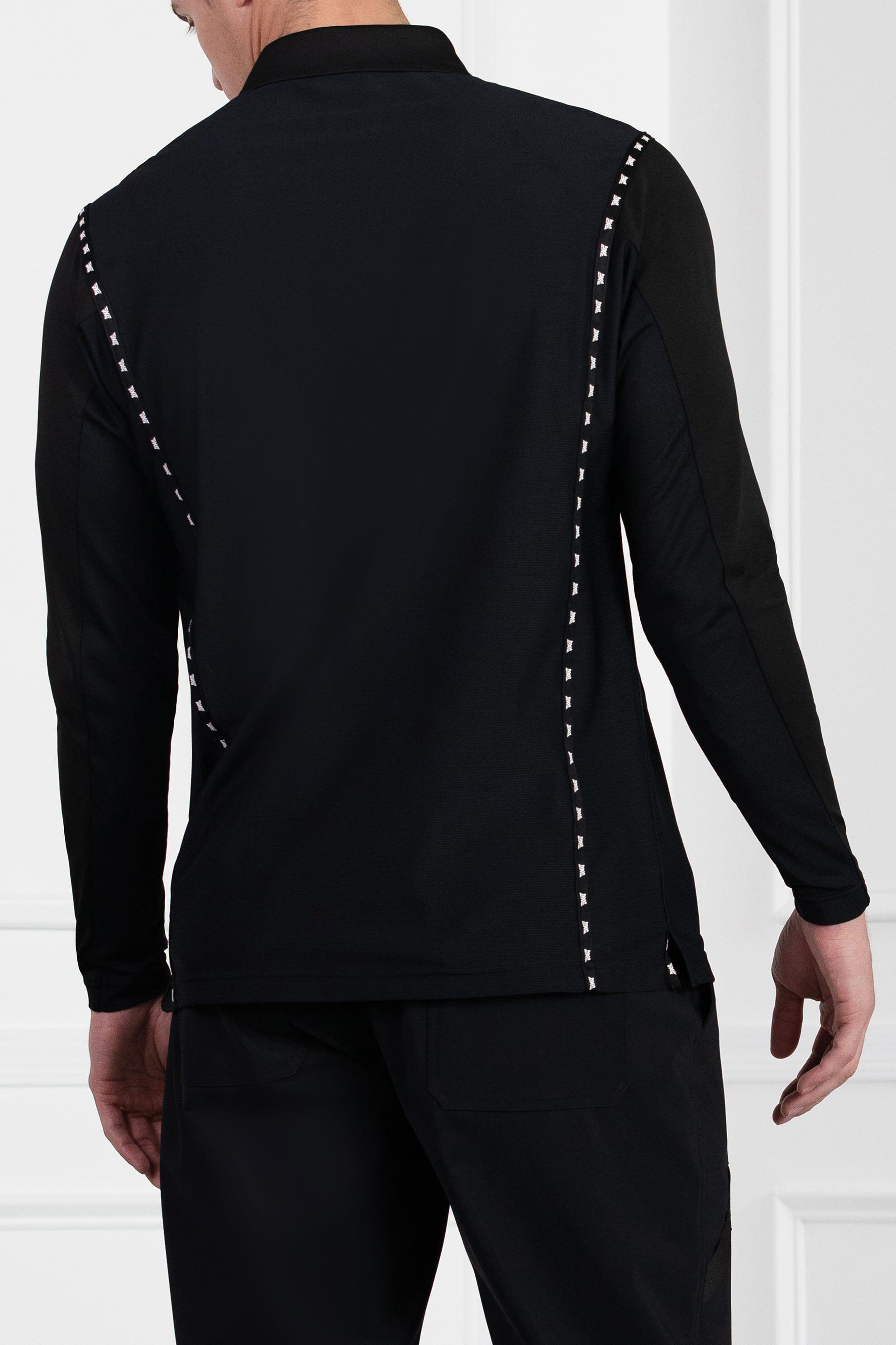 Men's Panelled Long Sleeve Polo Black